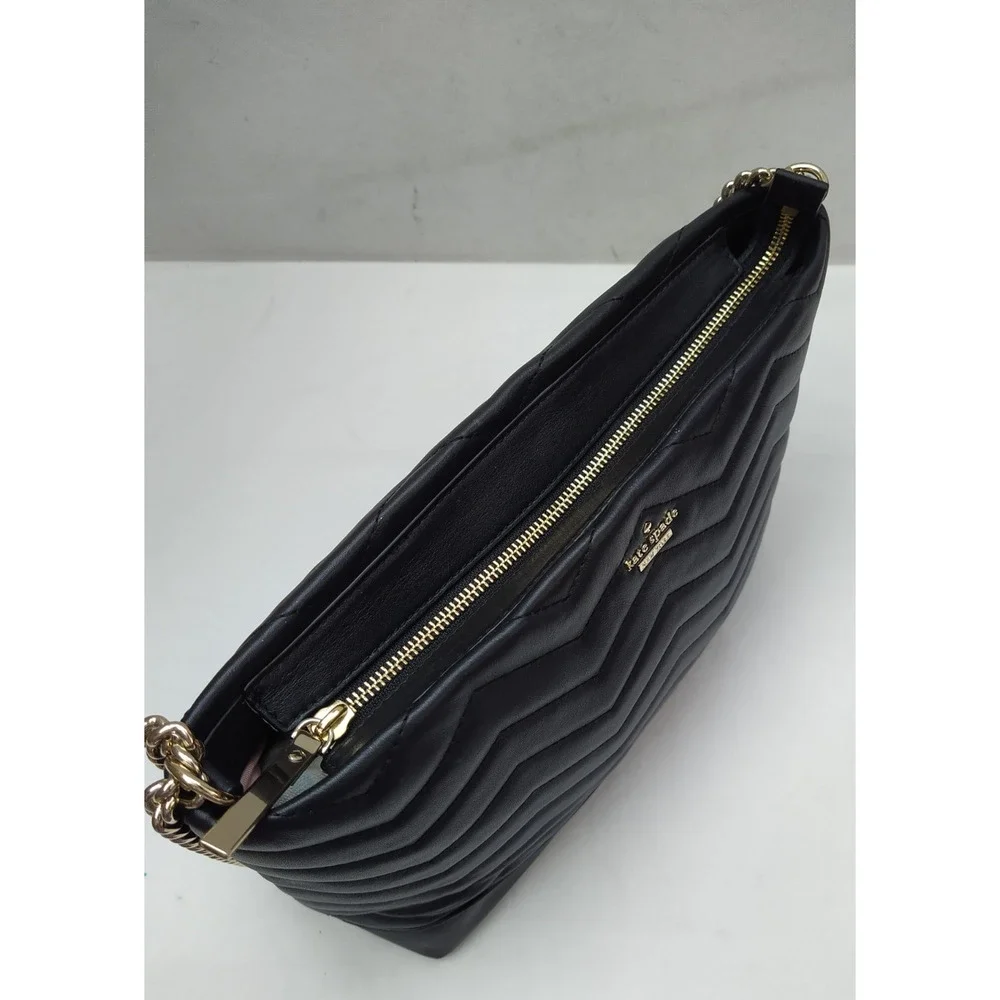 Kate Spade New York Black Leather Quilted Chain Strap Zipper Shoulder Bag